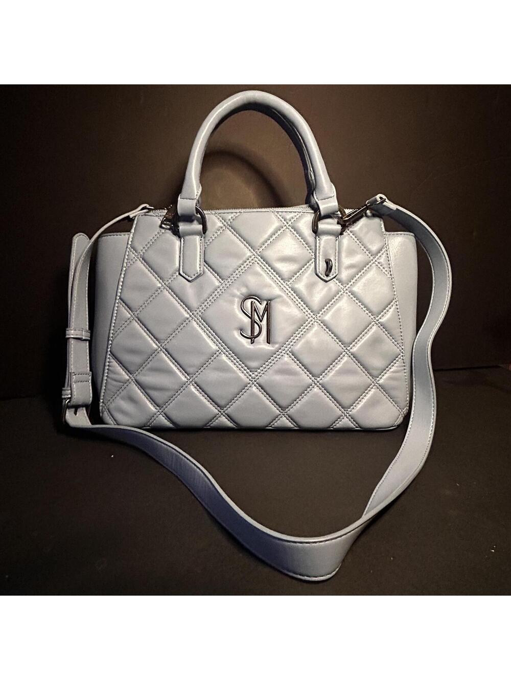 Quilted Light Blue Leather Handbag with Shoulder Strap